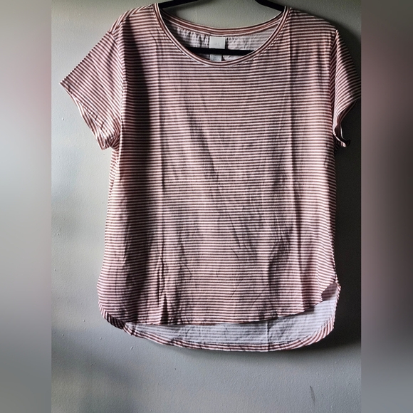 H&M Pink and White Cuffed Sleeve T-Shirt - Picture 1 of 5